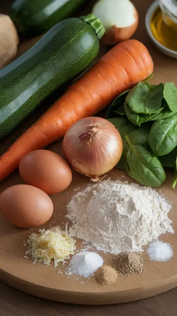 Arranging veggie fritters ingredients