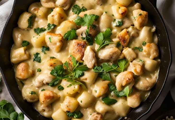 Garlic Chicken Gnocchi Skillet Served