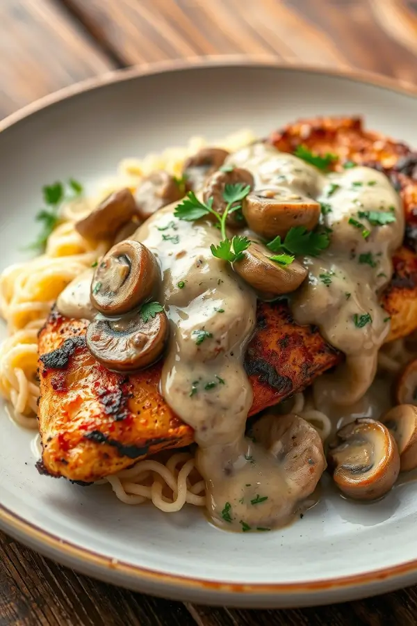Chicken with Garlic Mushroom Sauce in 30-Minute